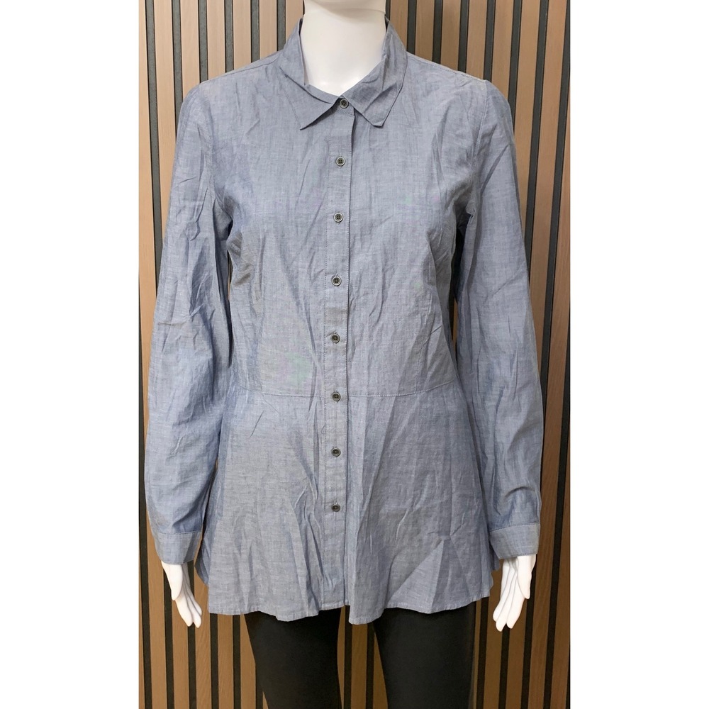 J.Jill Women's S Blue 100% Cotton Chambray Button Down Tunic Shirt Long Sleeve